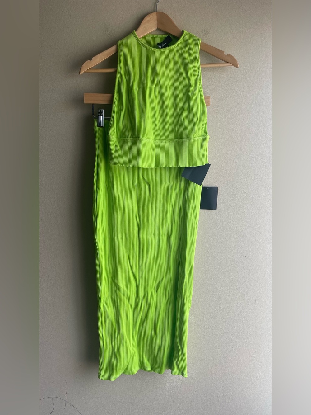 New Lulu's Women Neon Green Ribbed Tank Top Maxi Skirt Set 2 Size Small